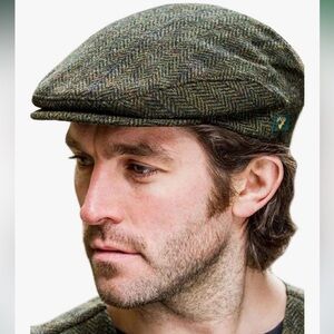 Mucros Trinity Green Wool Tweed Flat Cap